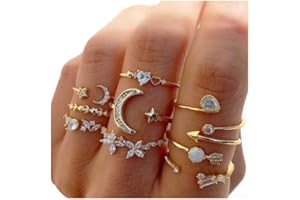 INENIMARTJ Boho Rings for Women Teen Girls,Gold Stacking Rings Set Vintage Knuckle Stackable Moon Star Snake Butterfly Heart Flower Leaf Top Finger Rings