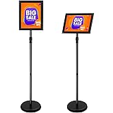 Poster Sign Stand Holder Adjustable Heavy Duty Aluminum Pedestal Floor Standing Sign Holder Vertical and Horizontal View Sign Displayed Snap Open,Advertising Display Stand (Black, 8.5x11inches)