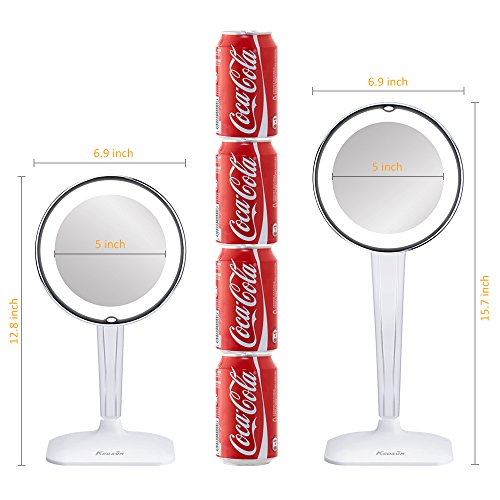 KEDSUM 10X Magnifying Lighted Makeup Mirror,Desktop Vanity Mirror with Adjustable Height 12.8-15.7",Cosmetic Magnification Mirror with Lights,Wireless Tabletop Mirror,Lighted Mirror ,Rotates 360° - Thumbnail 3