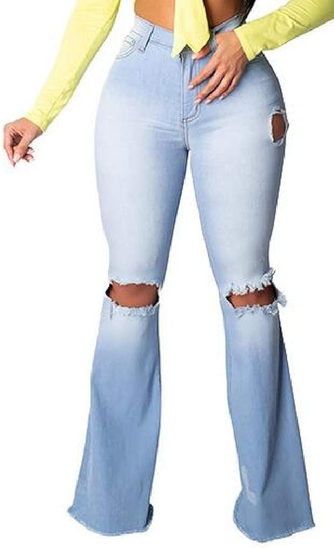 knee cut blue jeans