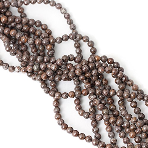 Qiwan 60PCS 6mm Brown Snowflake Jasper Gemstone Smooth Round Stone Loose Beads for Jewelry Making 1 Strand 15" - Thumbnail 3