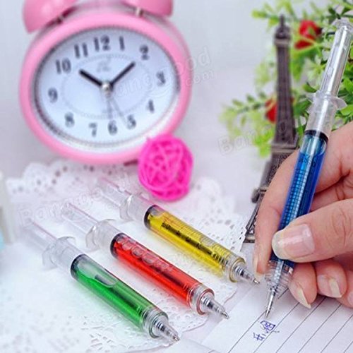 Bazaar 4Pcs Syringe Ballpoint Pen Random Color Needle Refill Ink Blue Bulk Novelty Blood Office School Funny Art Gift
