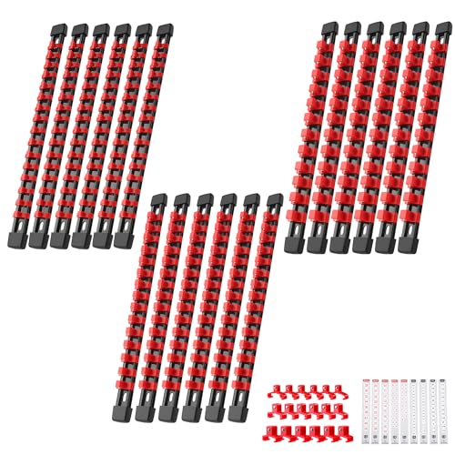 Reniteco Steckschlüssel-Organizer, ABS-Werkzeuge – roter Steckschlüsselhalter, Premium-Qualität, 18-teiliges Steckschlüssel-Halter-Set, 1/4 Zollx96 Cl
