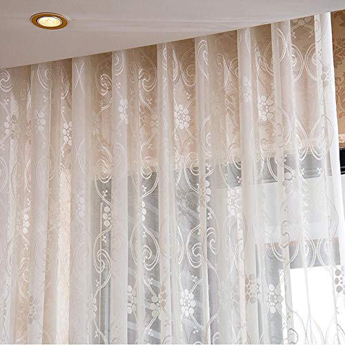 Aifish Lace Sheer Curtains 1 Panel Rod Pocket Jacquard Warp Voile