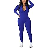 Sriswel Womens Sexy Ribbed Bodycon Jumpsuit Long Sleeve Zipper Mock Neck Skinny Pants One Piece Romper Outfit Clubwear