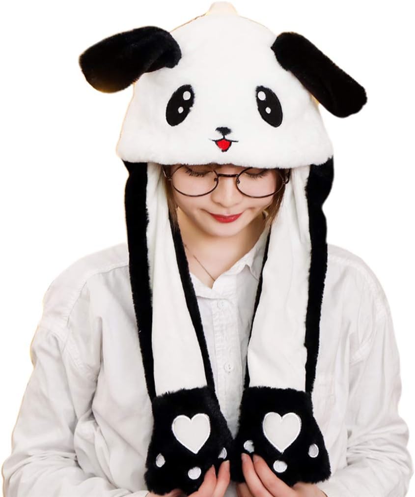 VIccoo Kinder Erwachsene Kurze Pl/&uuml;sch Nette 3D Cartoon Panda Tier Hut mit Beweglichen Ohren Doppel Airbag Pfoten Warme Earflap Cap Toy Party Requisiten 2