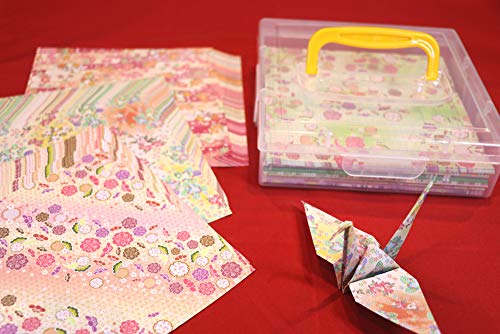 Japanese Origami 5.9inch Fancy Folding Paper Chiyogami 12 Designs 300 Sheets with Origami Box (3 Pack & Box)