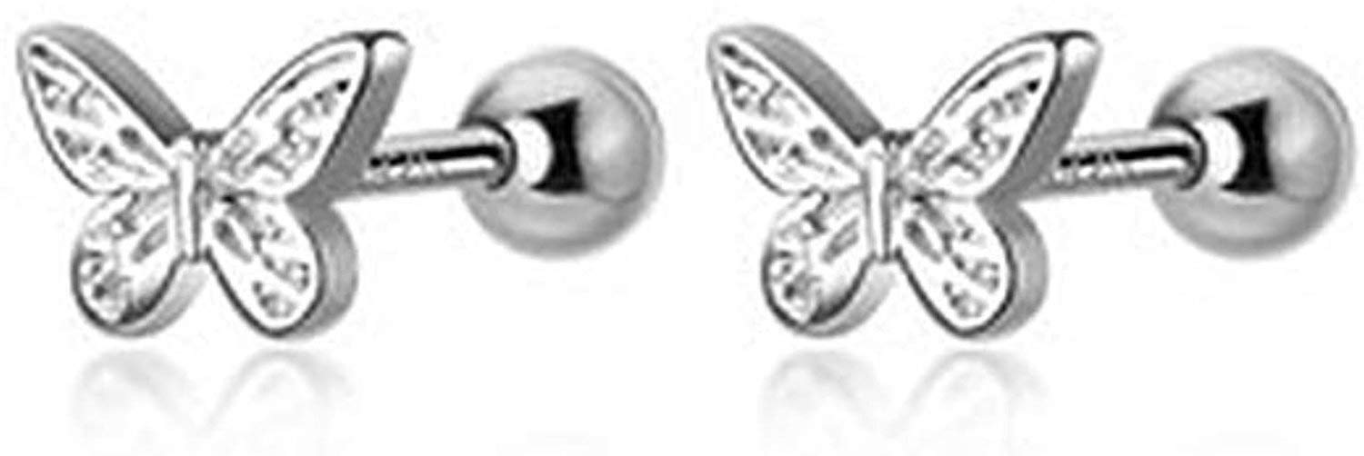 18g Tiny Butterfly Small Stud Earrings for Women Teen Girls Cartilage S925 Sterling Silver Cute Animal Tragus Helix Screw Backs Hypoallergenic Mini Jewelry Gifts Daughter Birthday Xmas