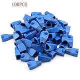 RilexAwhile 100 Pcs Blue Soft Plastic CAT5E CAT6 Ethernet RJ45 Cable Cap Connector Boots Plug Cover Strain Relief Boots (Blue)