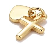 KitBeads 10Pcs 18K Gold Plated Heart Cross Charms Brass Love Crucifix Pendant Charm for Jewelry Making Bracelets Necklaces Crafts Bulk