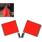 2 Pcs Red Volleyball Flags, Stainless Steel Command Hand Flag, Line Judge Referee Flags with Sponge Handle, Special Patrol Performance Linesman Official Flag for Track and Field, Sports Events