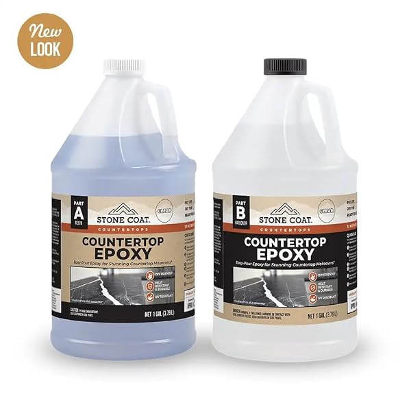 STONE COAT COUNTERTOPS CLEAR EPOXY RESIN KIT (2 GALLON) UV, SCRATCH AND HEAT RESISTANT, FOOD SAFE, FOR KITCHEN COUNTERTOP, TABLETOP, BAR TOP, SHOWER WALLS, WOOD SLABS, OTHER DIY ART CRAFT PROJECTS