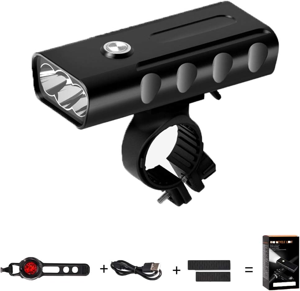 Lovezz USB Rechargeable bicycle Light Set, Free LED Taillight, 3 LED 1000 Lumen Bicycle Flashlight with 3 kinds of light Modes(High/Low/Strobe), 2 kinds of battery capacities for choice