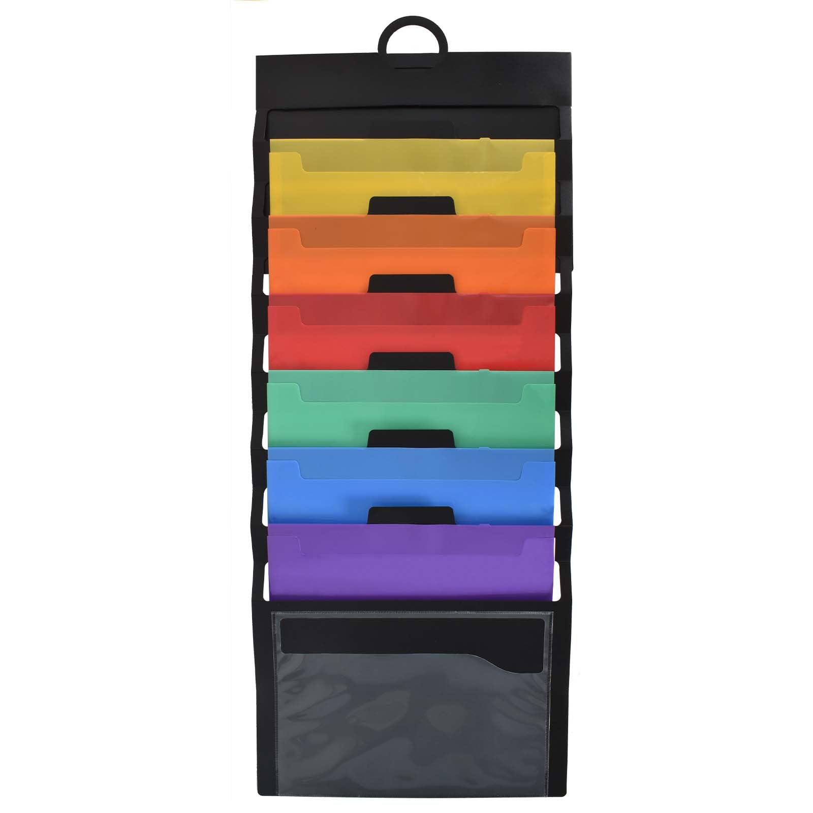 Colexy Hanging Wall File Folder Organiser, A4 Cascading Magazine Chart Storage Pockets, Hanging Wall File Organizer with 6 Large Pockets for School Office Paper, Document, Mails, Books