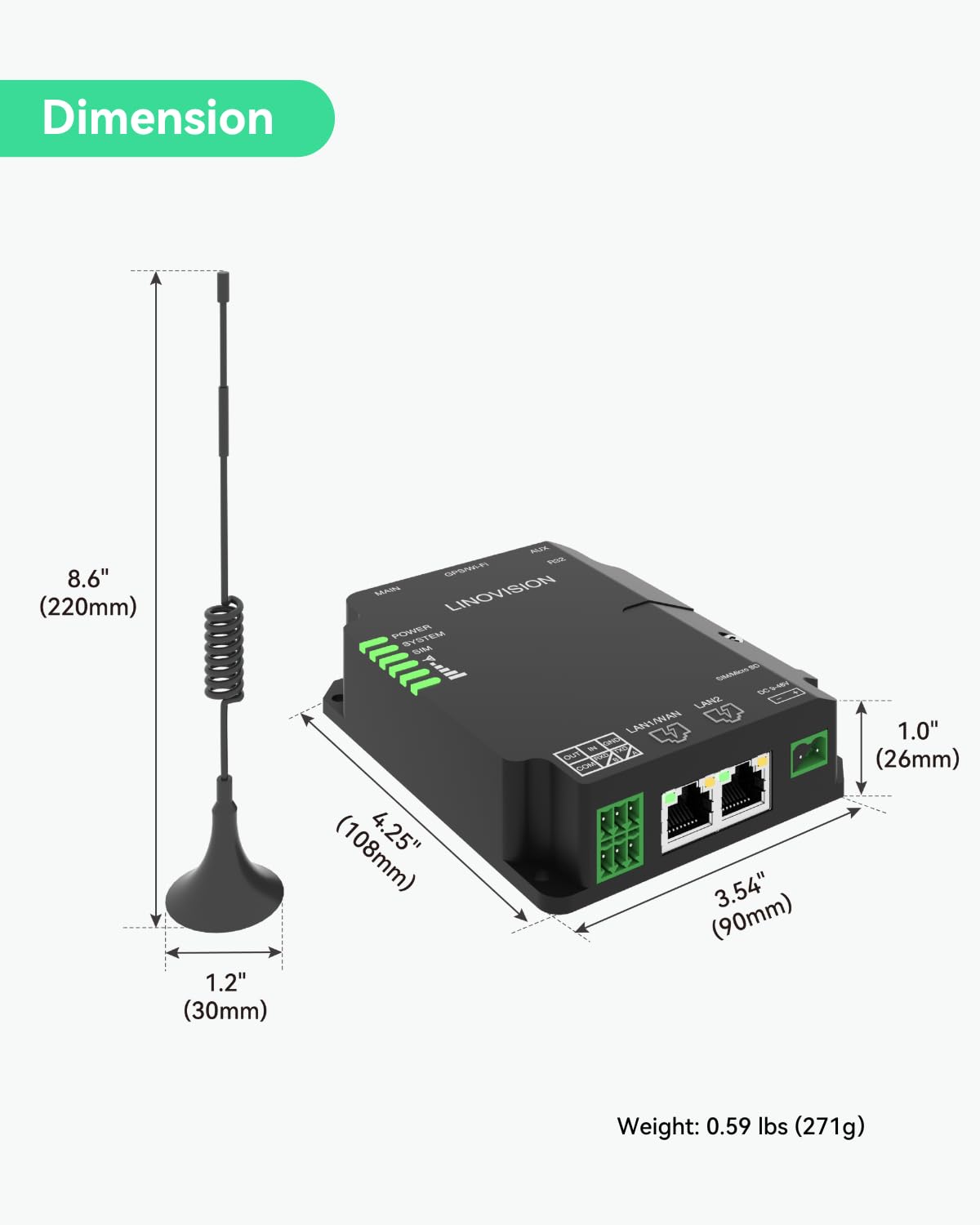 LINOVISION Industrial 4G LTE Cat4 Cellular Router with Wi-Fi, Enhanced Signal for Remote Sites, Dual SIM Slots, DTU Gateway for RS485 devcie, IoT Sensors, Solar Power Cameras, M2M, Vehicles
