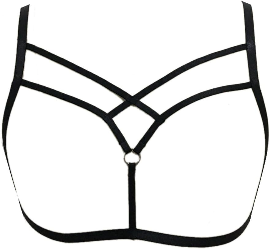 Womens Body Caged Bra Strappy Harness Black Goth Exotic Dress Plus Size,Adjustable
