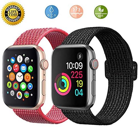 Loxdn Compatible for Apple Watch Band 38mm 40mm 42mm 44mm, Replacement Wristbands Nylon Sport Loop Compatible iWatch Apple Watch Series 4/3/2/1 (Snow Peak Black/Hibiscus Pink-2 Pack, 38mm(40) mm)
