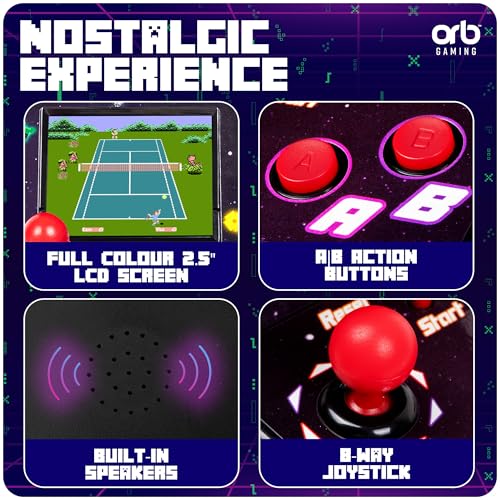 Mini Arcade Machine, 240 Built-In 8-Bit Games, 2.5” Full Colour Screen, 8-Way Joystick, Handheld Retro Games Console – Orb Gaming by ThumbsUp!