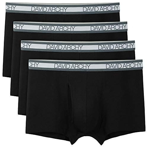 David Archy Men's 4 Pack Ultra Soft Cotton Underwear Trunks Fly(XL,Black)