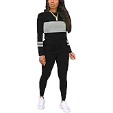 Hakubeby Two Piece Sets for Women Long Sleeve Striped Crewneck Slim Fit Active Sweatsuits Spring Fall 2025 Fashion