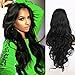 Giannay Hair Water Wave Synthetic Lace Front Wigs Pre Plucked Hairline with Baby Hair Long Wig for Women Heat Resistant Fiber Wigs Black Color 20-24 Inch