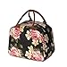 Tigeo Lunch Bags for Women, Lunch Tote Bag Lunch Box Water-resistant Thermal Lunch Bag Cooler Bag Lunch Organizer for Working Picnic Beach Sporting (Black-Flower)