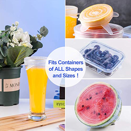 Tiumso Silicone Stretch Lids, Reusable Durable and Expandable Lids, Silicone Covers for Fresh Food & Leftovers, Eco-friendly Stretch for Container, Bowl and Cup in Dishwasher (12, blue+white) - Thumbnail 7