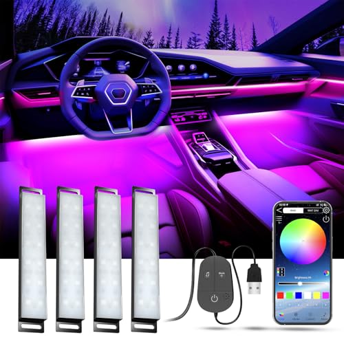 YiLaie LED Car Interior Lights, RGB Atmosphere Light with App Control and 16 Million Colors, USB Port, Music Mode, Color Memory, Car Accessories, Lighting Kit