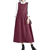 chouyatou Women's Cute Sleeveless Corduroy Overall Dress Jumper Midi Babydoll Tank Dress with Pockets
