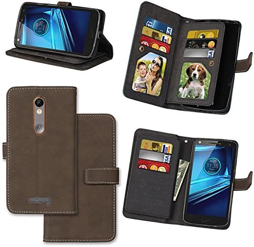 MOTO X3 /X FORCE Case, Abtory PU Leather [9 Card Slots] Purse Wallet Flip Protection Case in Book Style with Magnetic Closure for Motorola MOTO X3 /X FORCE/ Droid Turbo 2 Brown