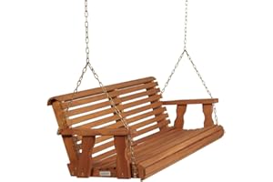Amish Casual Heavy Duty Wooden Roll Back 4 Foot Porch Swing in Cedar Stain, Authentic Amish Craftsmanship from Treated Pine with 700 Lb. Weight Capacity
