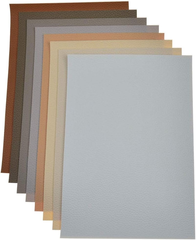 Faux Leather Sheets for Earrings and Bows-8 Pieces A4 Size 8 x 12 Inch（21 x 30 cm） Solid Color Litchi Grain Texture Faux Leather Fabric Sheets Cotton Back for Hair Bows, Headband, Wallet Making