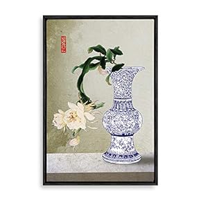 Framed Canvas Wall Art for Living Room, Bedroom Blue and White Porcelain Canvas Prints for Modern Home Decoration Ready to Hang - 16"x24" inches