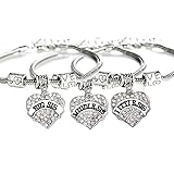 3PCs Crystal Love Heart Charm Little Sis Middle Sis Big Sis Bracelet Sister Jewelry Gifts (Clear)