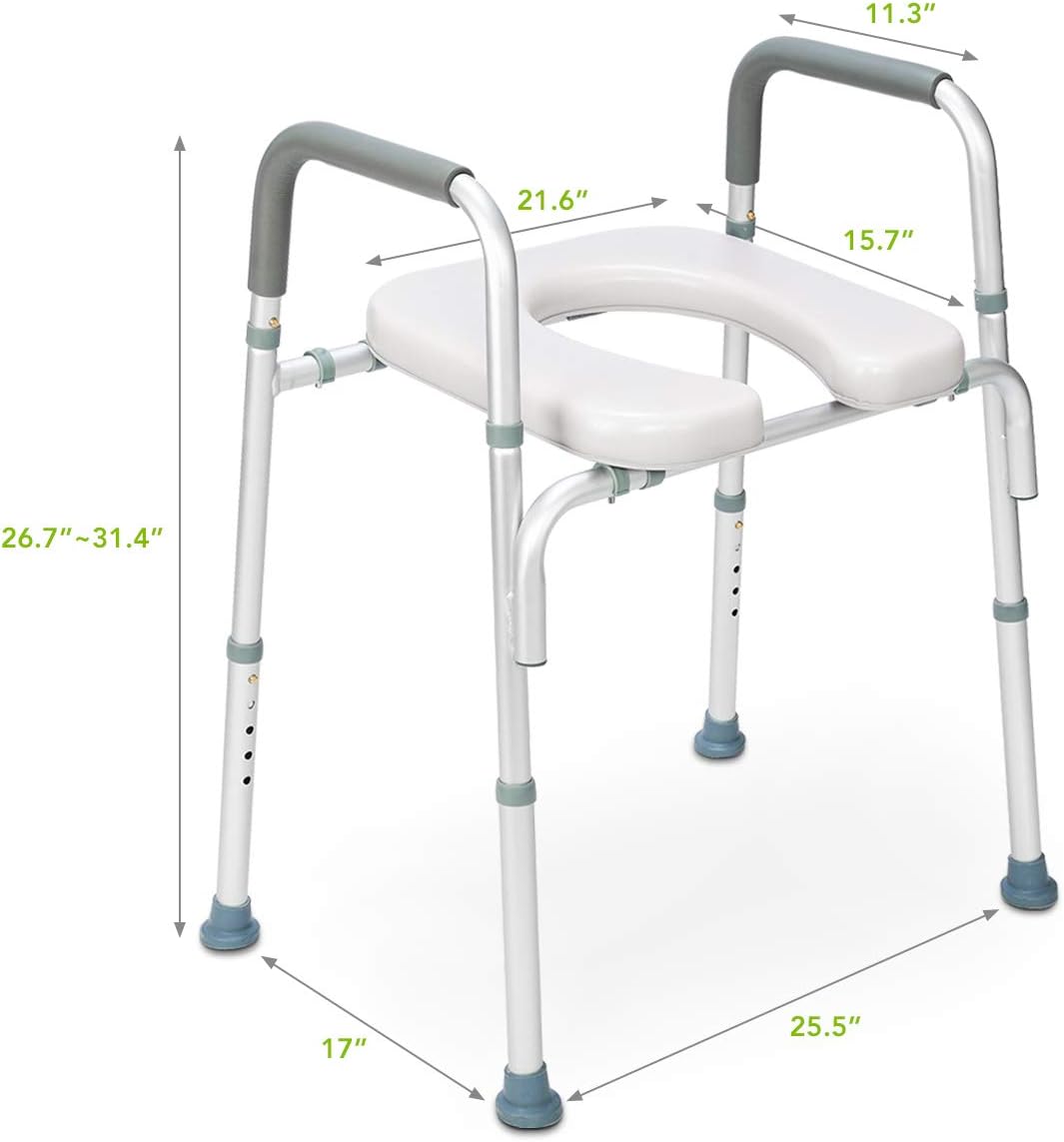 OasisSpace Stand Alone Raised Toilet Seat 300lb - Heavy Duty Medical Raised Homecare Commode and Safety Frame, Height Adjustable Legs, Bathroom Assist Frame for Elderly, Handicap, Disabled: Health & Personal Care