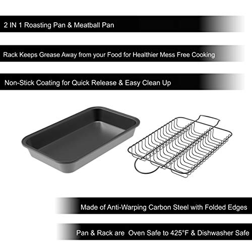 Meatball Pan2In1 Roaster with Removable Wire Rack Insert to Drain
