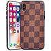 Keklle iPhone Luxury Designer Case, High Fashion Slim Durable Faux Leather Textured Brown Checkered Case for iPhone (iPhone X/10)
