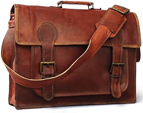 Leather Satchel Briefcase Retro Style Laptop Messenger Shoulder Bag 16 inch by VINTAGE COUTURE