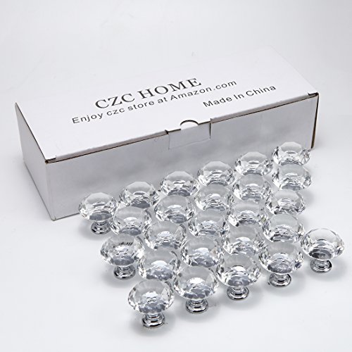 image for CZC HOME 25 PCS Crystal Glass Pull Handle Cupboard Cabinet Knobs Drawe