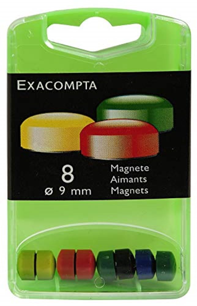 Exacompta - Ref 11045E - Small Round Magnets - 9mm Diameter, 120g Magnetic Force - 6 Assorted Colours (Pack of 8) - Suitable for Use on Whiteboards, Fridges or Metal Surfaces