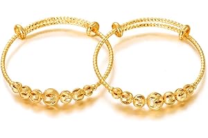 Ethlyn 2Pcs/Lot Kids Jewelry Gold Plated Adjustable Beads Bracelet Bangle Birthday Christmas Gifts for Girls 4years old