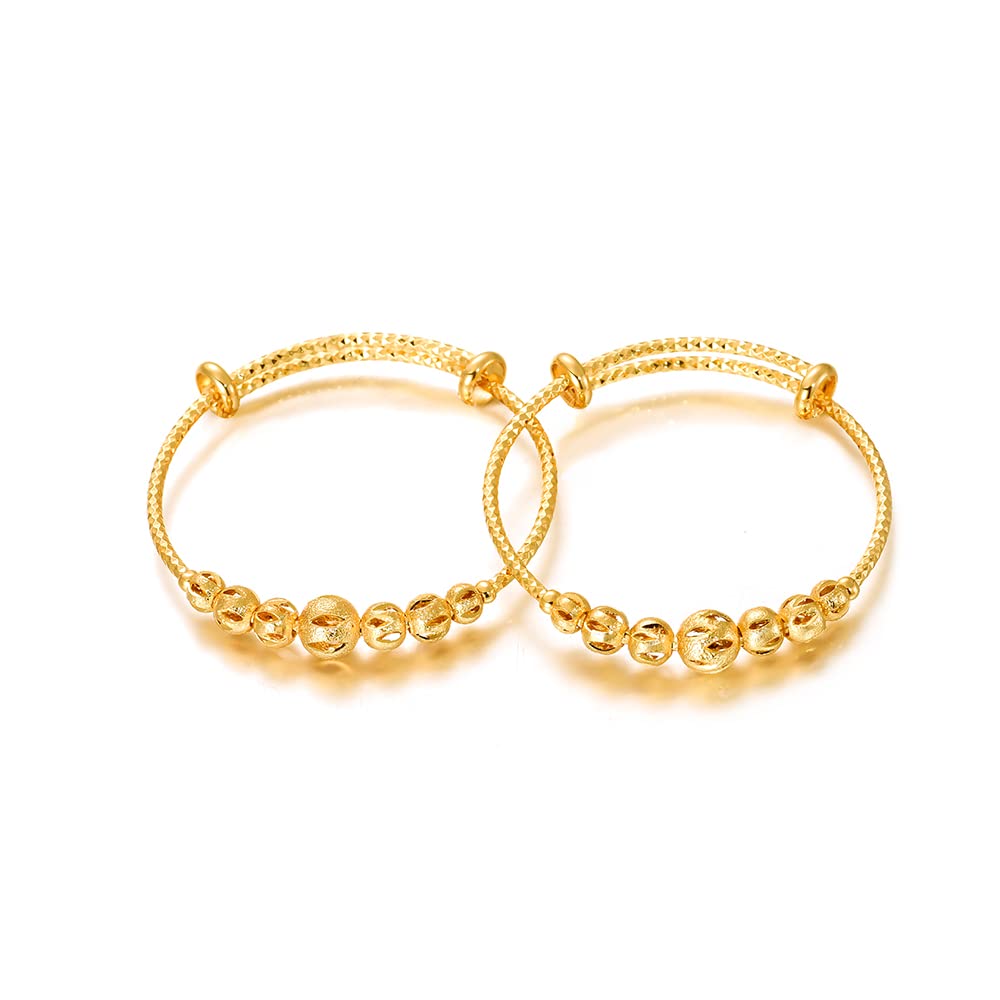 Ethlyn 2Pcs/Lot Girls Jewelry Gold Plated Adjustable Beads Bracelet Bangle Birthday Present for Kid Baby Toddlers (MY378)