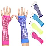 Toy Cubby Funky Retro Classic Style Colorful Long Mesh Fishnet Fingerless Wrist Gloves - 12 Pieces