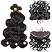 Sunwell Lace Frontal with Bundles Brazilian Hair Extensions 3 Bundles with Frontal Closure 13x4 Free Part Body Wave Natural Color (18 20 22+18 Frontal)