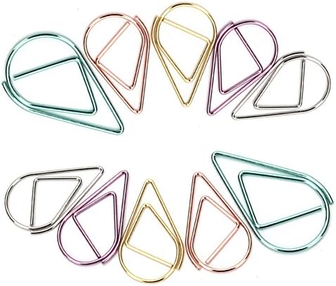 Metal Binder Paper Clips Water Drop Shape Clips Random Color, 50pcs