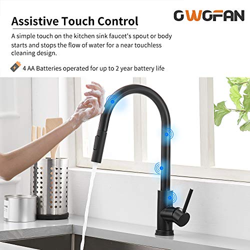 OWOFAN Touch On Kitchen Faucets with Pull Down Sprayer Smart Kitchen Sink Faucets with Deck