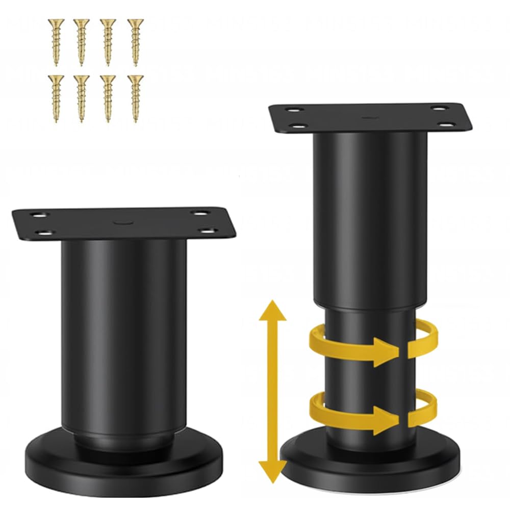 TELANKS Pack of 2 Furniture Feet, Height Adjustable, 8-12 cm Feet for Furniture, Cold-Rolled Steel Furniture Feet, Bed Feet with Base, Adjustable Feet for Furniture, Sofa, Bed, Bedside Table, Cabinet