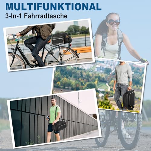 toptrek Bicycle Bags for Pannier Rack, 15L Waterproof Pannier Rack Bag, Reflective Bicycle Bags Rear Pannier Rack, 3-in-1 Pannier Rack Bags with Carry Handle and Shoulder Strap