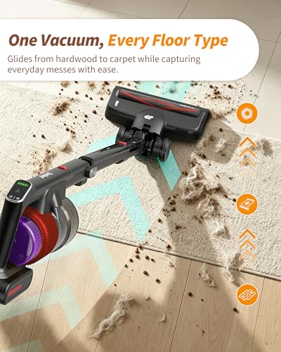ElecKeys 650W Cordless Vacuum Cleaner for Pet Hair & Hardwood Floors, 55kPa Lightweight Vacuum Cleaners with 65 Mins Runtime, Quiet Stick Vac,Charging Dock, Self-Standing, Foldable Tube