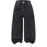 Nivne Tco Toddler Boys Jeans Casual Washed Black Elastic Waistband Loose Fit Wide Leg Jeans with Five Pockets